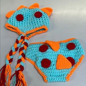 NWOT 2-Pc Dinosaur Outfit Newborn HandCrochet Hat & Diaper Cover Costume PhotoOp